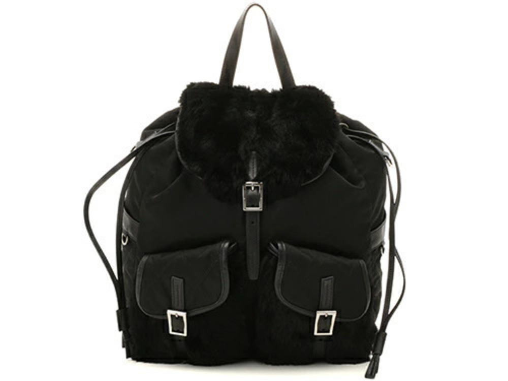 Prada Bag Backpack Rabbit Fur Black Saffiano